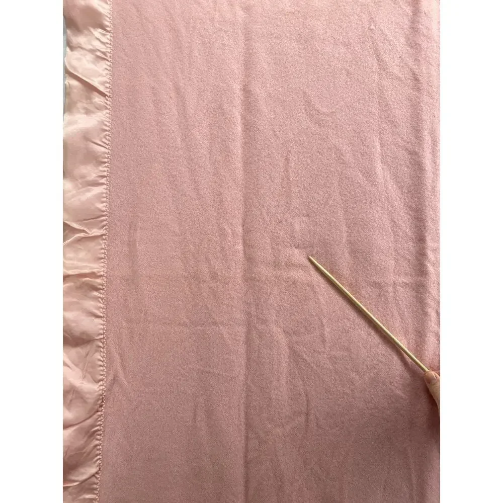 NORTH STAR Blanket Wool Satin Boarder Trim Lap Throw Pink Baby VTG 57
